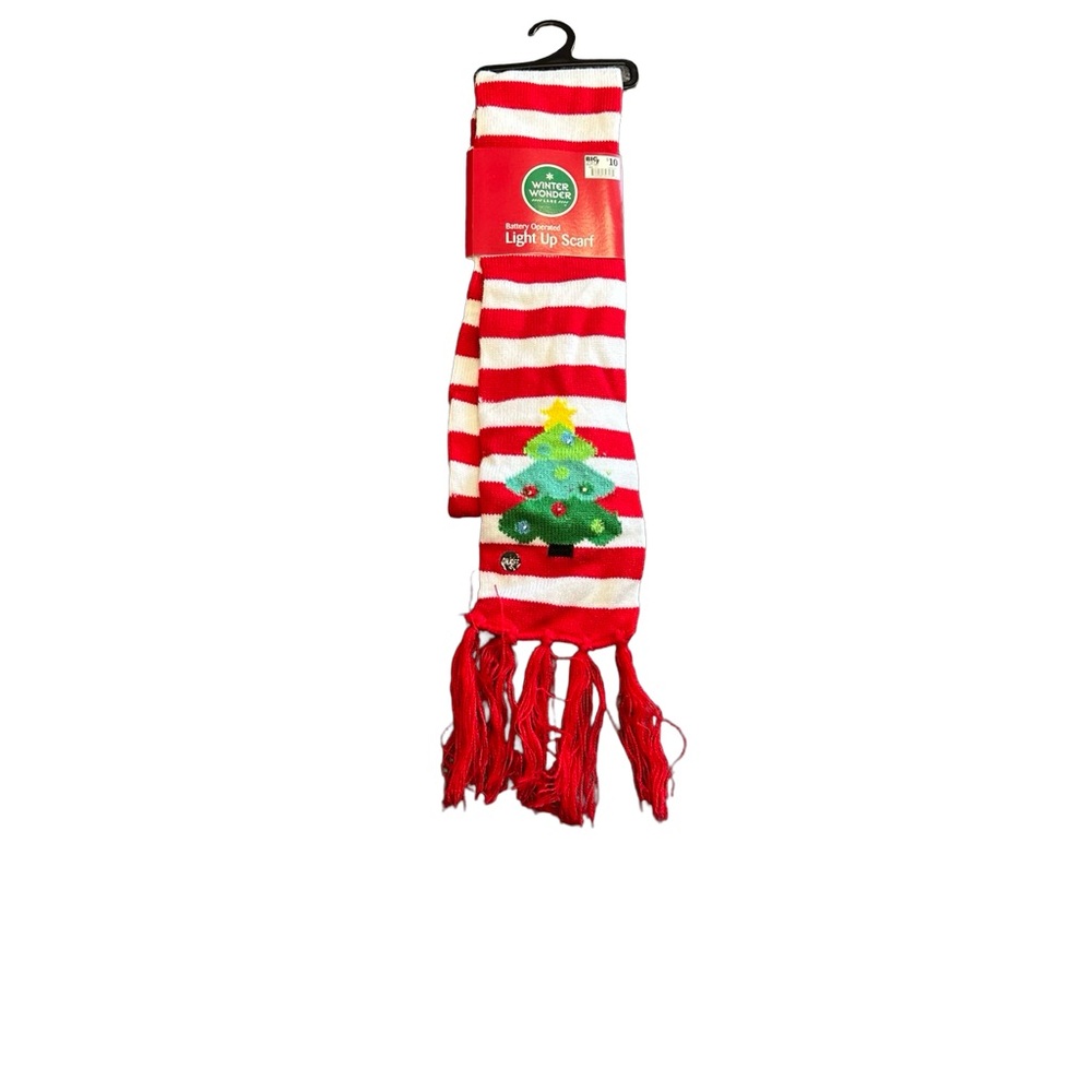 Red and White Candy Cane Striped Scarf with Fringe